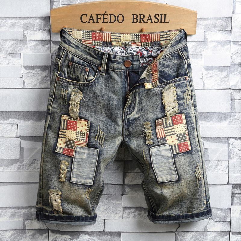 Summer Clothes New Men Vintage Ripped Short Jeans Streetwear Fashion Hole Straight Slim Denim Shorts Male Brand Pants