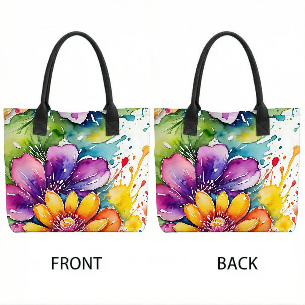 Watercolor Floral Printed Tote Bag Fashion Large Capacity Casual Handbag for Daily Use