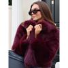 Winter Neu Burgunderfarbene Flauschige Faux Fur Jacke für Damen Elegant Umlegekragen Langarm Plüschmantel Damen Warm Streetwear