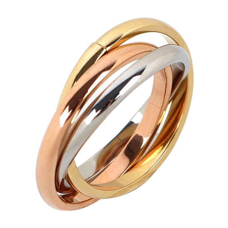 Classic Three-Ring Three-Color Interlocking Ring Female Simple And Versatile Fashion Commuter Ring Titanium Steel Plating