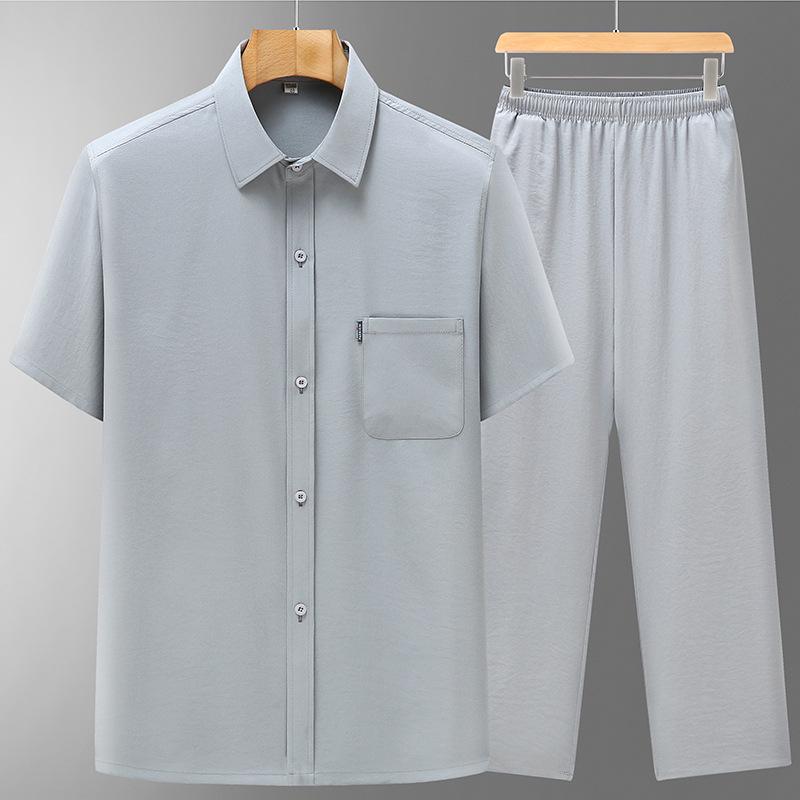Men's Chinese Style Tang Suit Grandpa Shirt & Pants Set - Ethnic Hanfu for Middle-Aged & Elderly