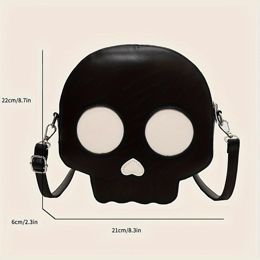 Modische schrullige Geister-Schädel-Crossbody-Umhängetasche aus weichem PU-Leder, kleine Aktentasche für Handys mit abnehmbarem Riemen, Gothic-Halloween-Thema