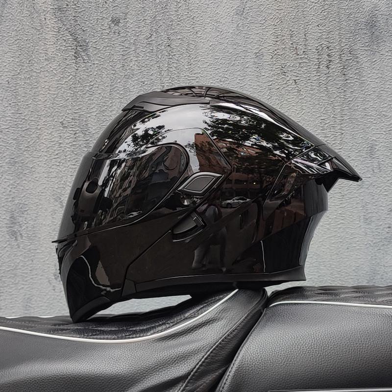 E5GOrz Flip-up Motorcycle Helmet for Men & Women – Full Face, All-Season with Bluetooth Slot, Big Tail Wing, 3C Certified