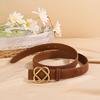 2.8cm Wide Suede Cowhide Belt for Women, Vintage Style with Retro Golden Buckle, Skinny Waistband for Dresses & Jeans