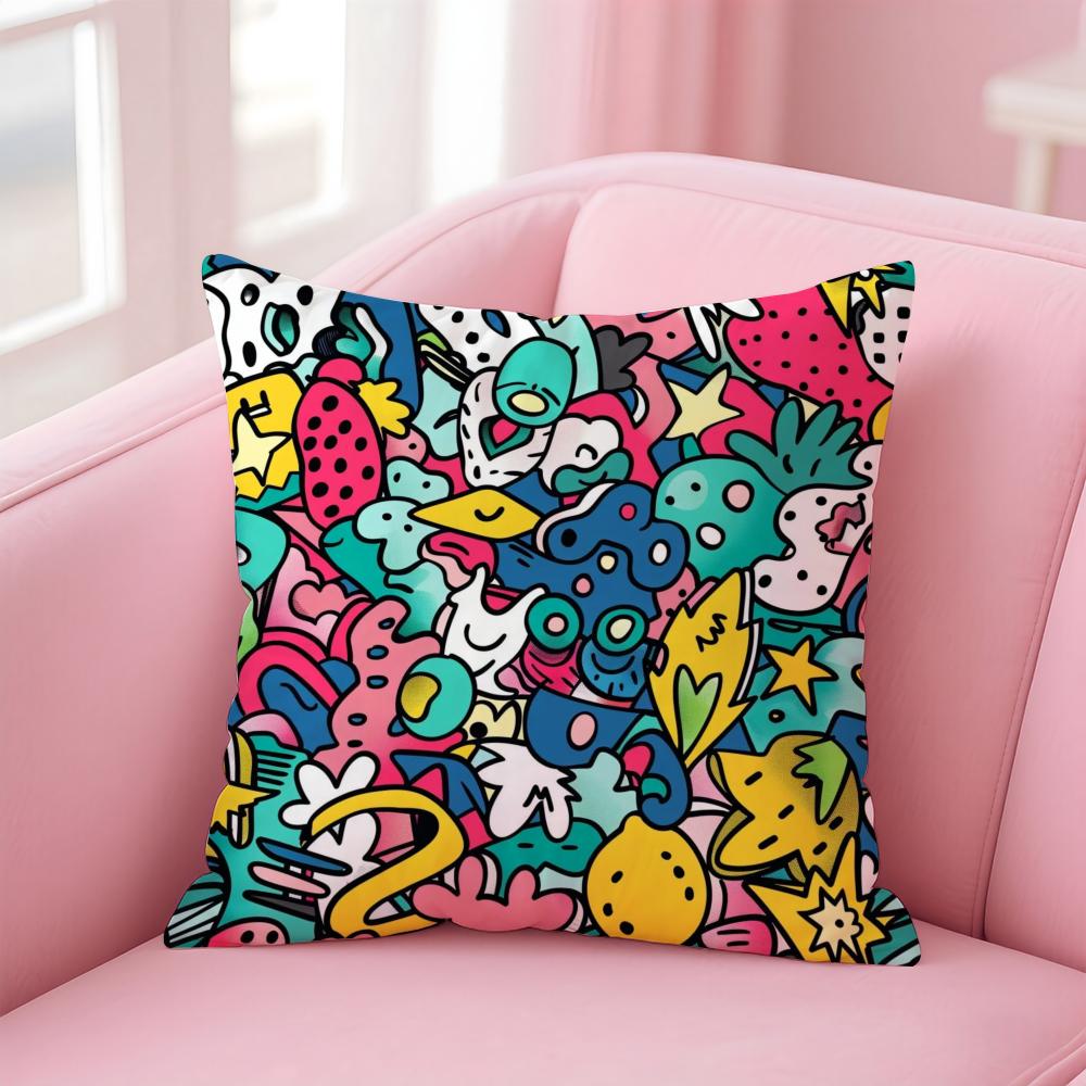 Cute Graffiti Funy Abstract Art  Cushion Cover Linen Pillowcase Cover Soft Decor for Sofa Home Room