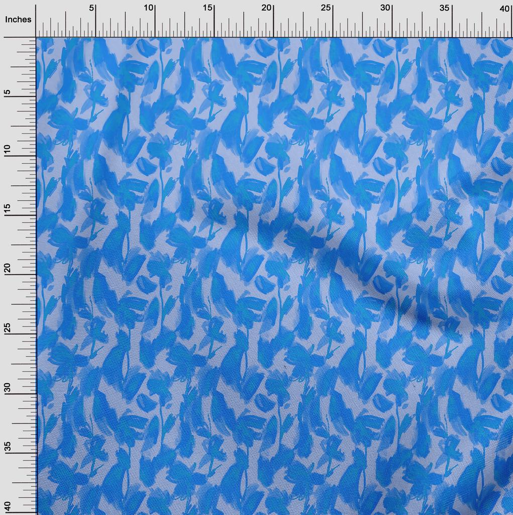oneOone Cotton Flex Medium Blue Fabric Florals Diy Clothing Quilting Fabric Print Fabric By Yard 40 Inch