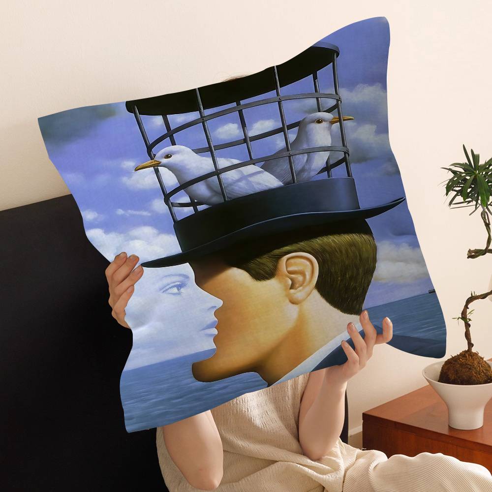 Surrealismo Rene Magritte Opera d'Arte Classica Immagine Personalizzata Testo Cuscini Decorativi per la Casa Regali per la Casa 45x45cm