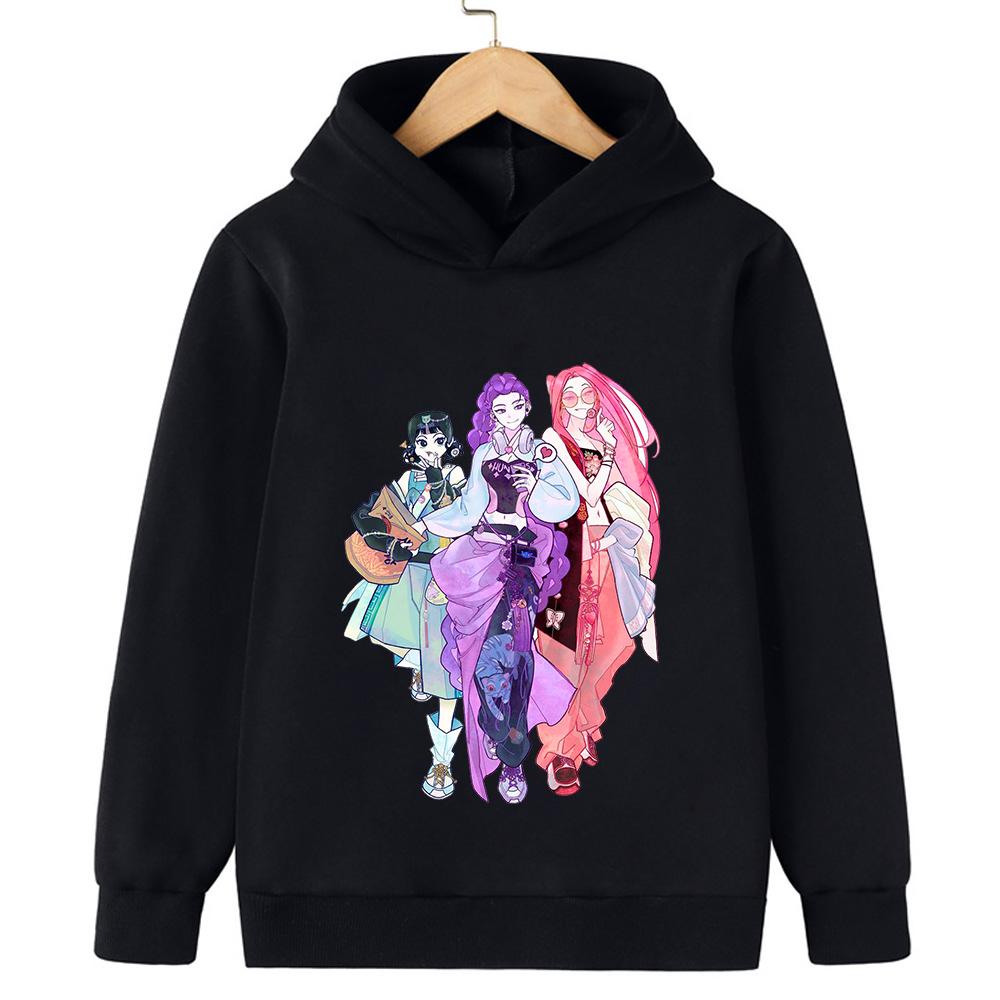 2025 KPop Demon Hunter Cartoon Girls Boy Hooded Sweatshirt Warm Children's Korean Wave Fashion Casual Tops Casual Girls Clothing