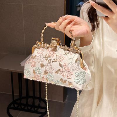 Bolsa de noite vintage bordada feminina, bolsa de ombro com corrente, bolsa pequena com alça superior, bolsa transversal bordada, bolsa de mão para festa de casamento e noiva