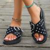 2025 New Fashion Rivets Platform Sandals Women Black Cross Strap Thick Sole Slippers Woman Plus Size Metal Buckle Summer Slides