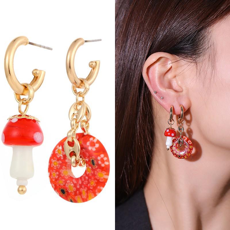 Kenjie Summer Ceramic Geometric Asymmetrical Earrings - Women's Cross-Border Versatile Design
