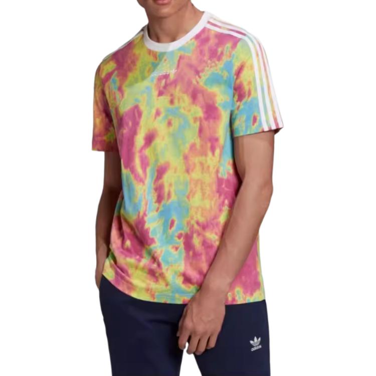 adidas Originals Trefoil Embroidered Logo Tie-Dye Sports Crew Neck Short Sleeve T-Shirt Men Tops Multicolor GN2105