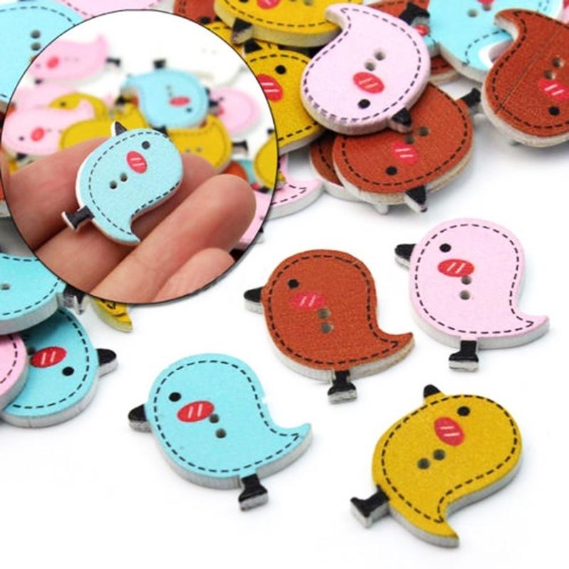 

50 Pcs/Pack Mixed Colorful Bird Wooden Buttons Sewing Scrapbook Button