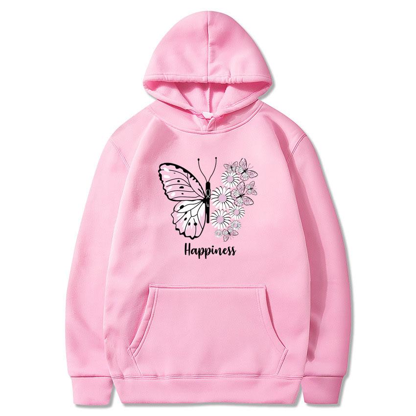 2024 Men's and Women's Unisex Butterfly Print Pullover Casual Fashion Hooded Pocket Sweatshirt Sweatshirt Black