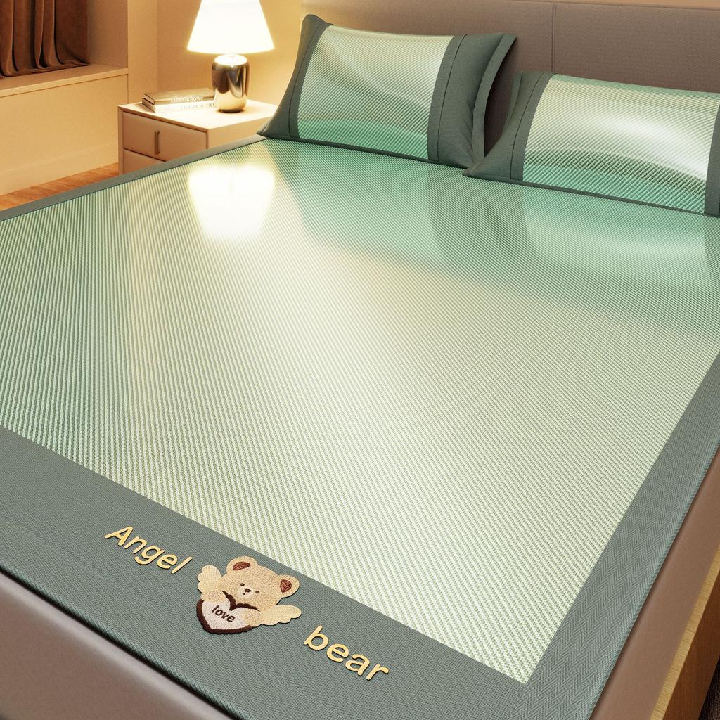 Machine Washable 3-Piece Ice Silk Cooling Mat Set with 2 Pillowcases, Breathable Summer Bed Sheet for Home Dorm, Soft Fitted Sheet