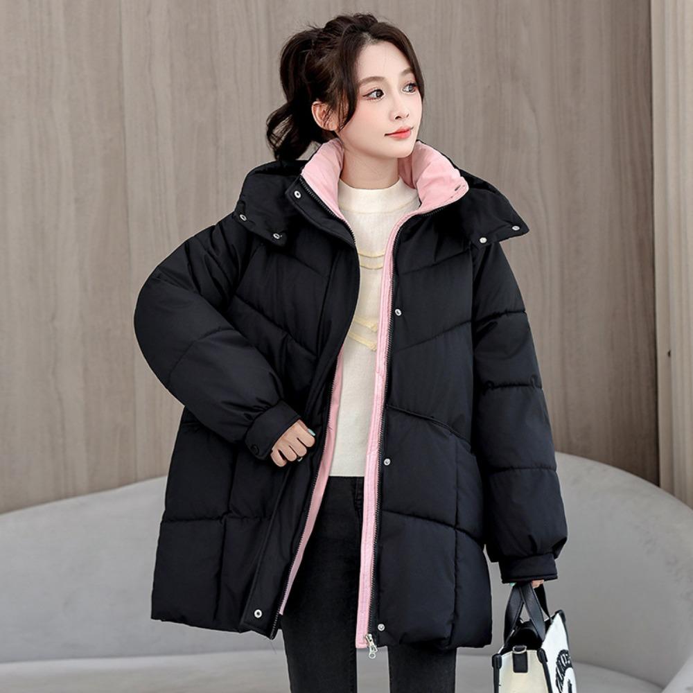 Large Size Hooded Down Cotton Clothes Women's Autumn and Winter 2025 New Thickened Warm Bread Clothes Small Medium and Long Jackets