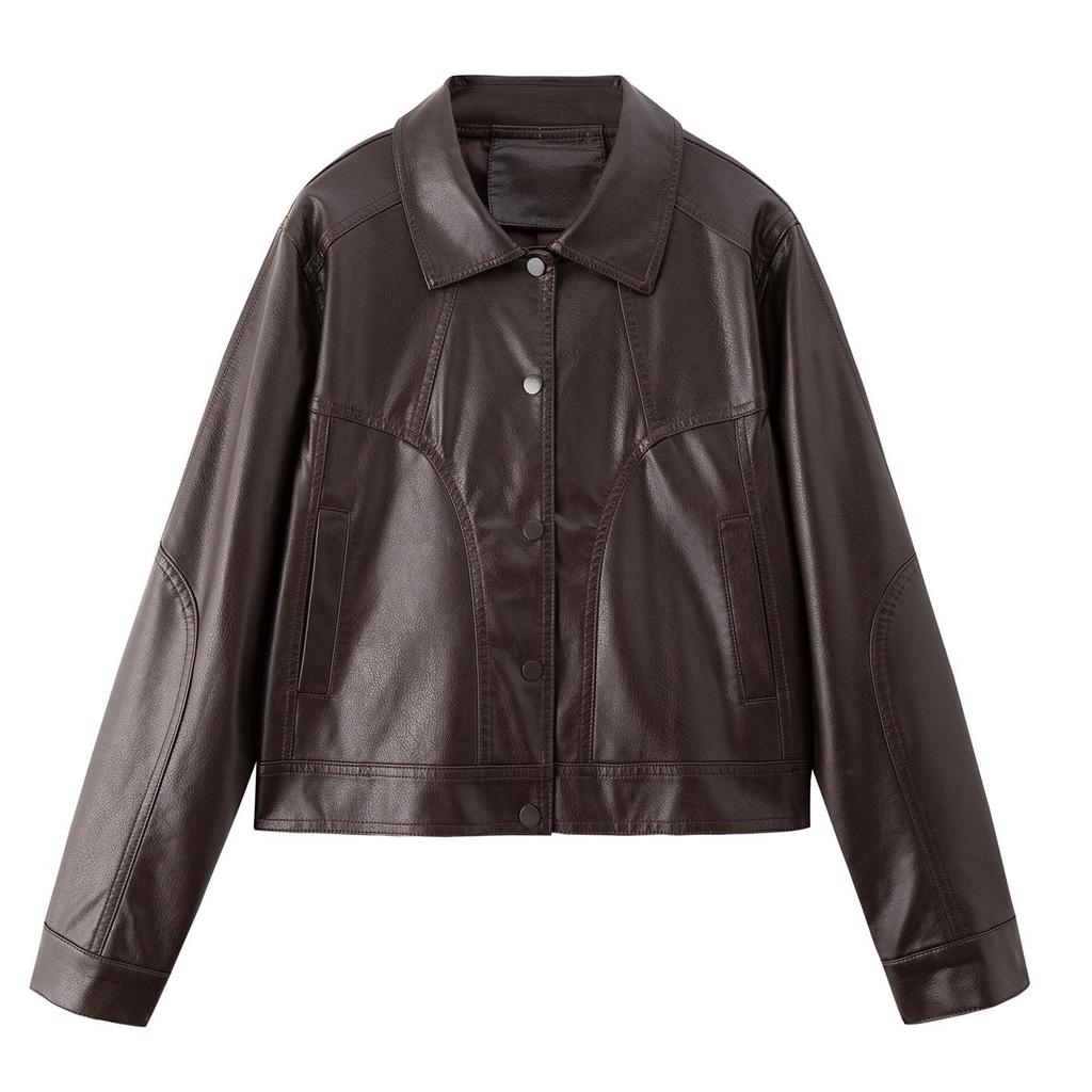 2025 Spring/Autumn Women's Genuine Lambskin Lapel Jacket - Trendy Short Casual Leather Coat