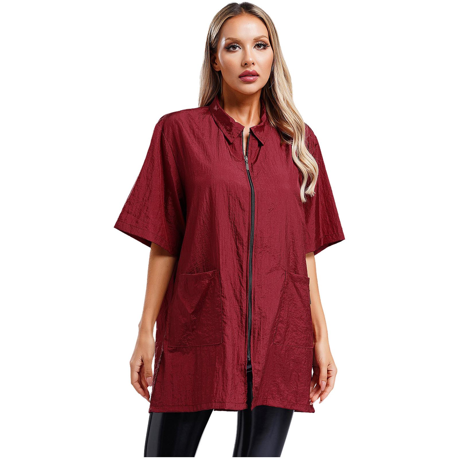 

Унісекс чоловічий жіночий водонепроникний перукарський фартух з коротким рукавом, дихаючий, для догляду за волоссям, з кишенями