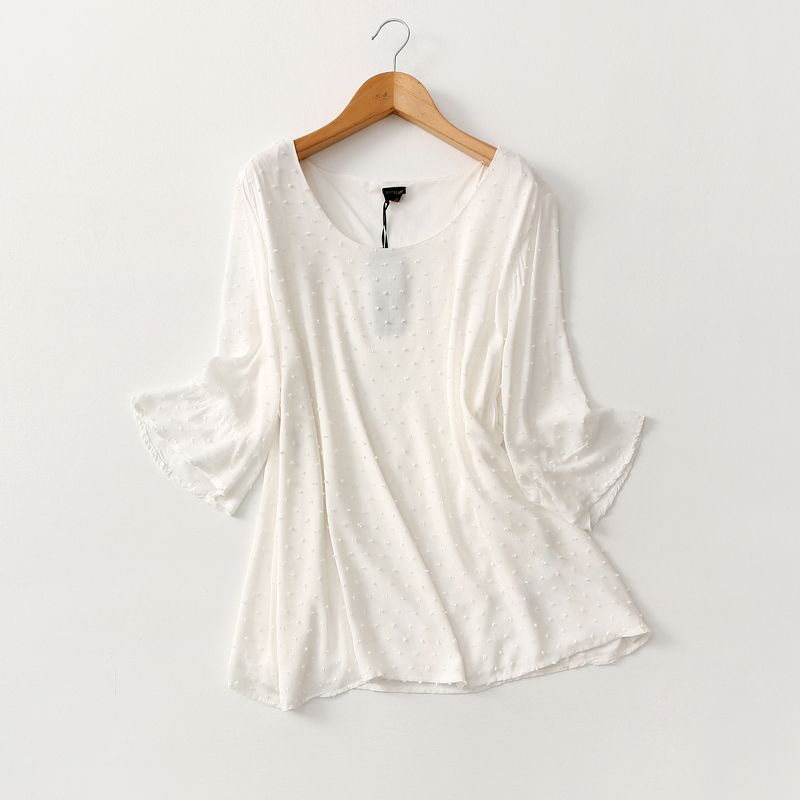 Super Fairy ~ Export Export Flocking Dots Age-Reducing Cotton Silk Shirt Women's Small Horn Sleeve Double Layer Artificial Cotton Tops