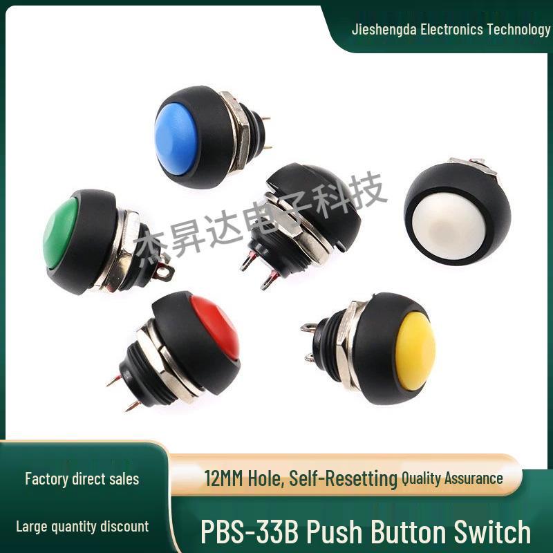 Waterproof Non-locking Round Horn Button Switch PBS-33B - 12mm Self-resetting