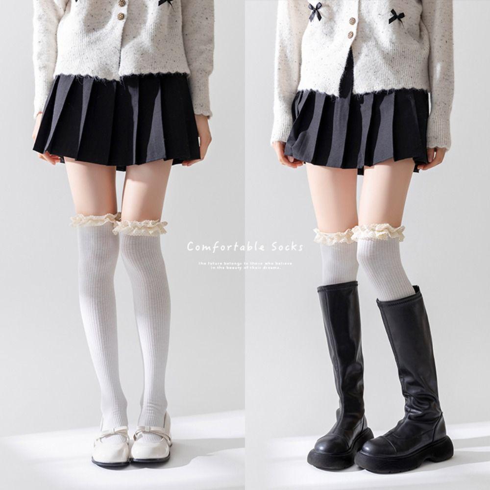 

Bowknot Over Knee Socks Lace Leg Warmers NEW Princess Stockings Black Polka Dot