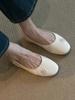 Sheepskin Version~ Niche Design Round Head Leather Shallow Mouth Flat Sole Shoes Fairy Style Temperament Rhinestone Mary Jane Shoes
