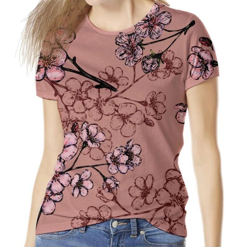 Summer Round Neck Botanical Pattern 3D Print Top Fashionable Casual Short Sleeved Women's T-shirts