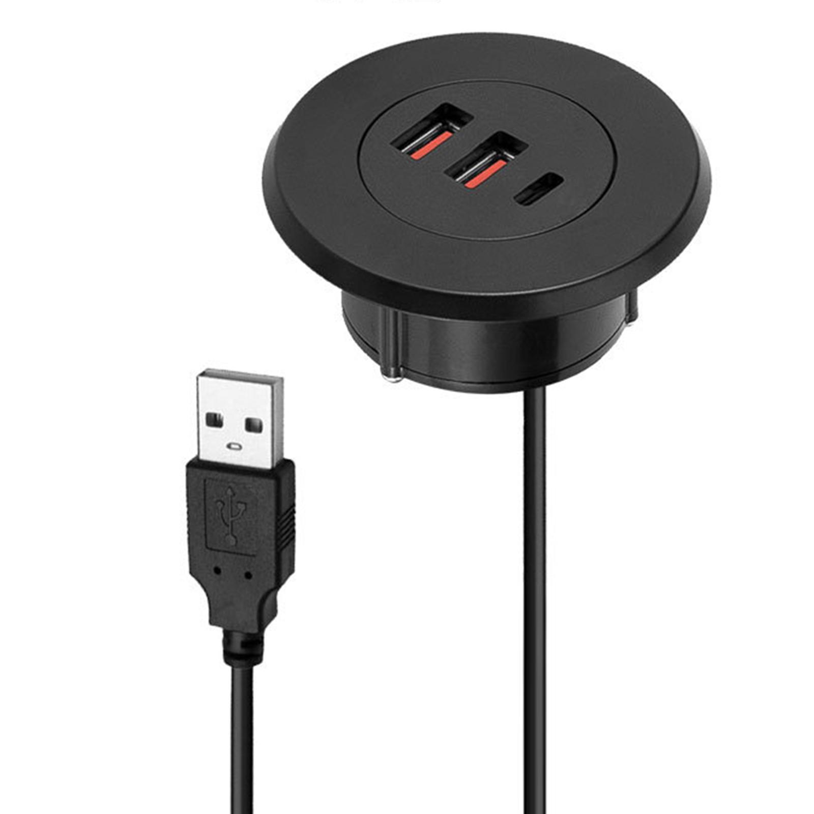 

Встроенный USB-разветвитель для зарядки типа C для офисного стола, круглое отверстие, 3 порта, зарядный адаптер для нескольких устройств чёрный