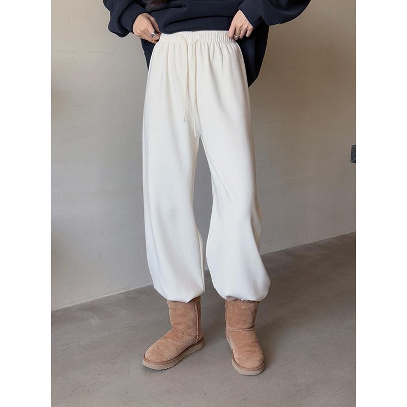 

** Fleece-Lined Women s Winter High-Waist Wide-Leg Drawstring Pants ** M (85-115 lbs) абрикосовый