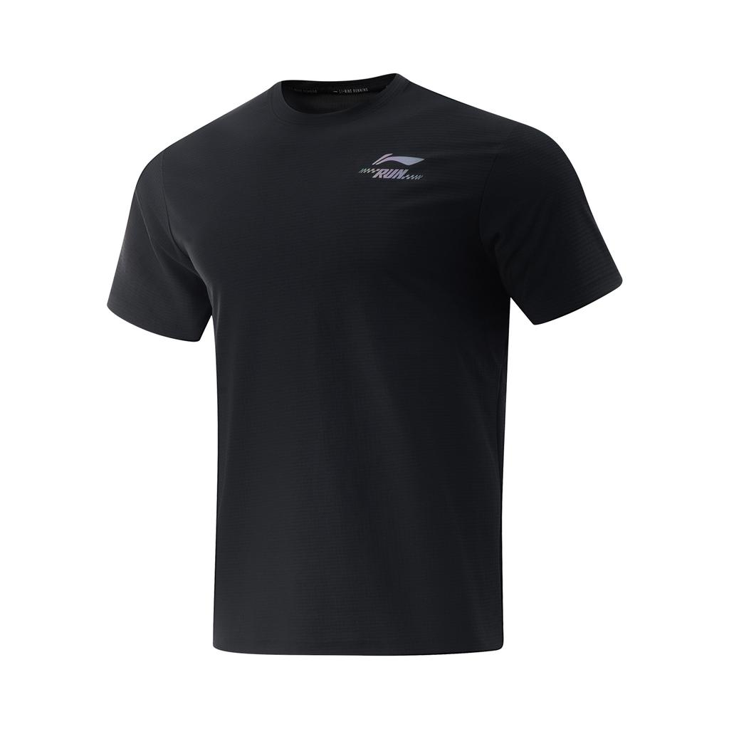 Li Ning Running Series Versatile Round Neck Letter Brand Logo Comfortable Simple Quick-Dry Short Sleeve T-Shirt Men T-Shirts Black ATSV371-1