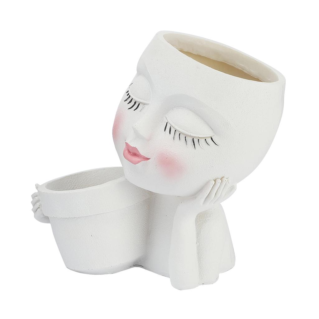 Dual Flower Pot Resin Cute Look Decorative Flower Planter for Home Balcony Courtyard