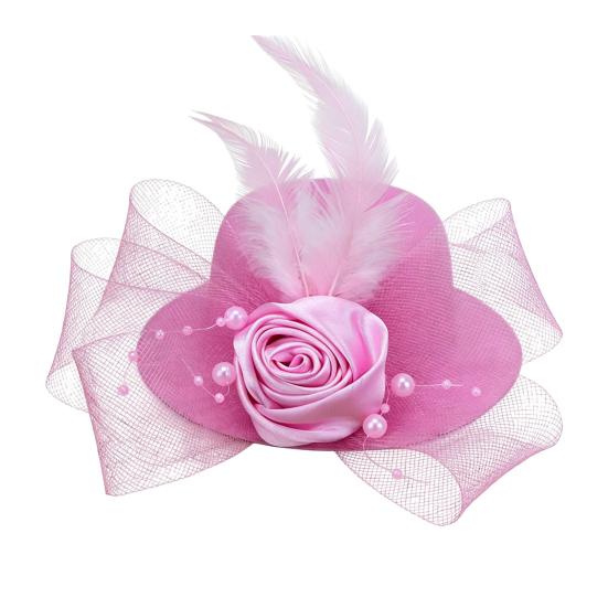 Retro Pillbox Hat Elegant Rose Hat with Feathers Mesh Bow 20s 50s Pillbox Hat for Kids Girls Stage Performances Theme Party Photo Props