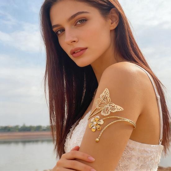 Arm Bracelet Punk Style Starfish Conch Flower Decor Opening Adjustable Arm Bangle Jewelry Accessories