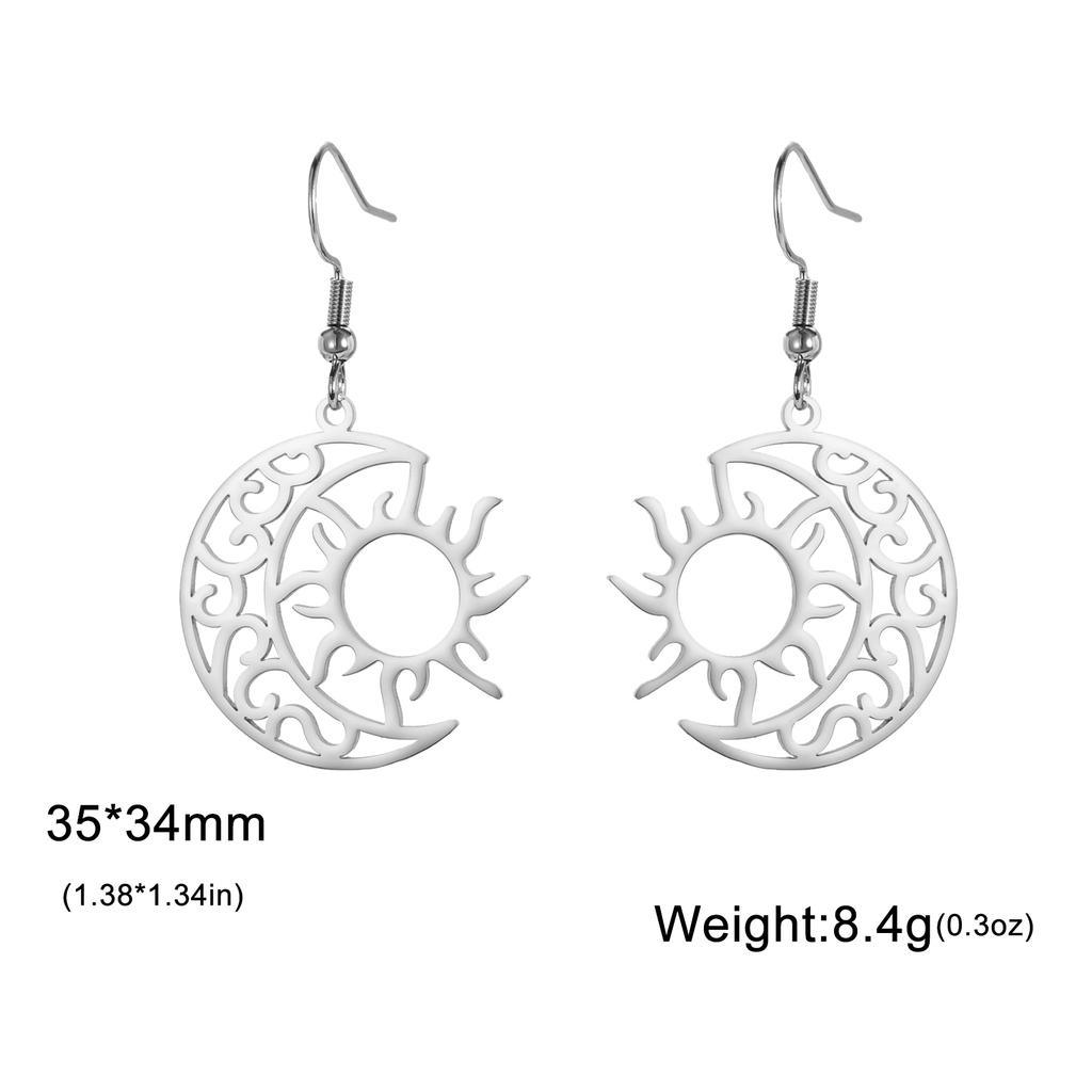 LIKGREAT Vintage Celtic Crescent Moon Sun Drop Dangle Earrings for Women Stainless Steel Good Luck Pendant Jewelry Birthday Gift