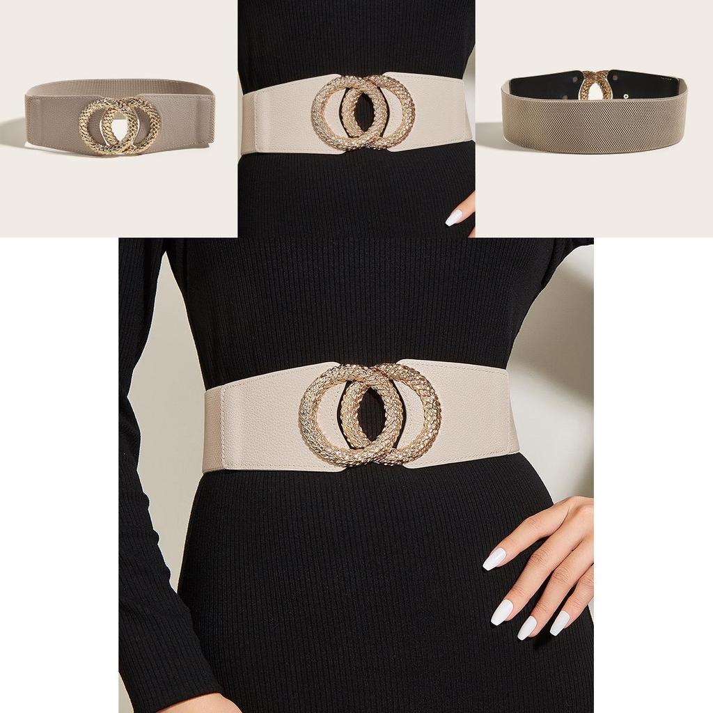 Fall Womens Leather Wide Belt With Double Alloy Buckle For Coats And Dresses