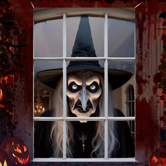 Halloween Window Cover Spooky Ghost Zombie Window Poster Clings Scary Hanging Background Decor for Halloween Party Supplies
