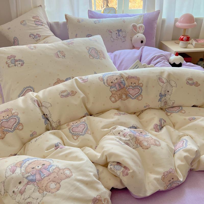 Trendy Double-Sided Cotton Dorm Bedding Set, Fresh Style, 3-Piece or 4-Piece Options