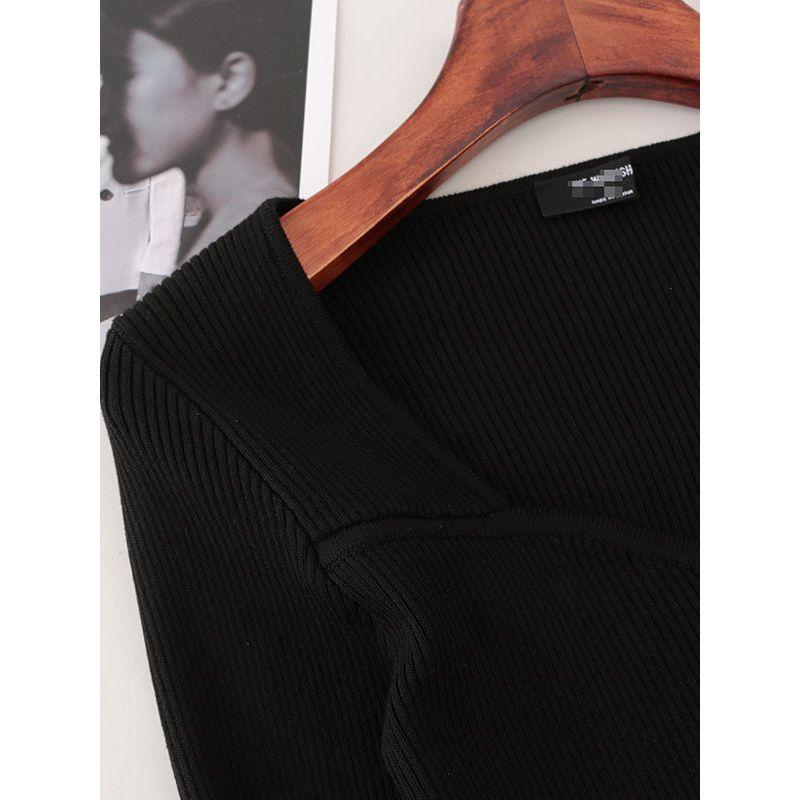 Foreign Trade Source Single Drop Collar Sneaky Design Long Sleeve Knit Black Sexy Inner Wear Pullover Pure Desire Bottoming Shirt