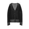 Autumn New Women's Clothing Idle Style Single Row Multi-Buckle Mesh Hem Long Sleeves V-neck Knitted Jacket 2756104