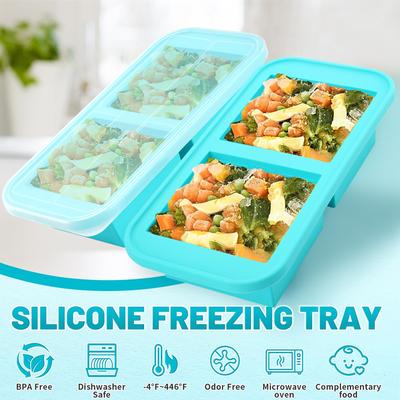 Plateau Congélateur en Silicone 2 Tasses avec Couvercle Moules Congélateur Soupe en Silicone Réutilisables pour Congeler et Conserver Soupe, Bouillon, Sauce, Restes
