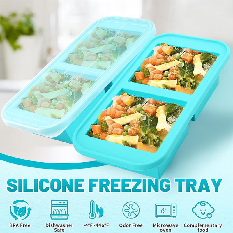 2 Cup Silicone Freezer Tray with Lid Reusable Silicone Soup Freezer Molds for Freeze and Store Soup, Broth, Sauce, Leftovers