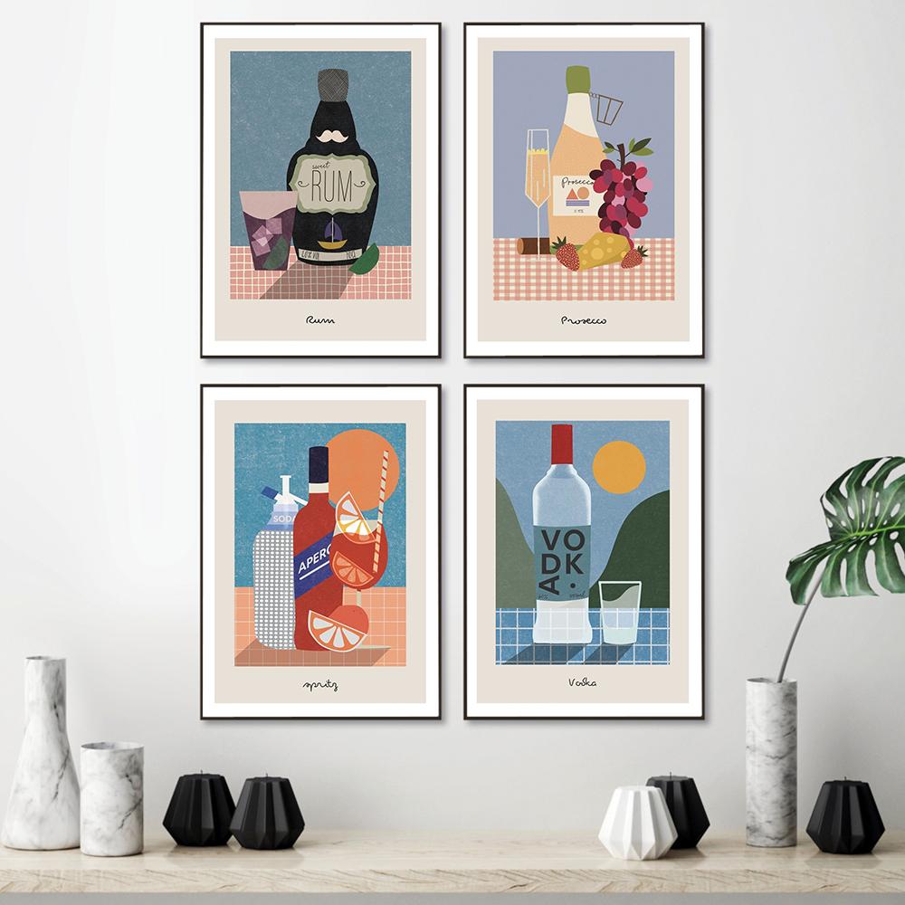Gin Rum Margarita Mojito Beer Wine Cocktail Wall Art Canvas Painting Nordic Posters And Prints Wall Pictures For Bar Room Decor