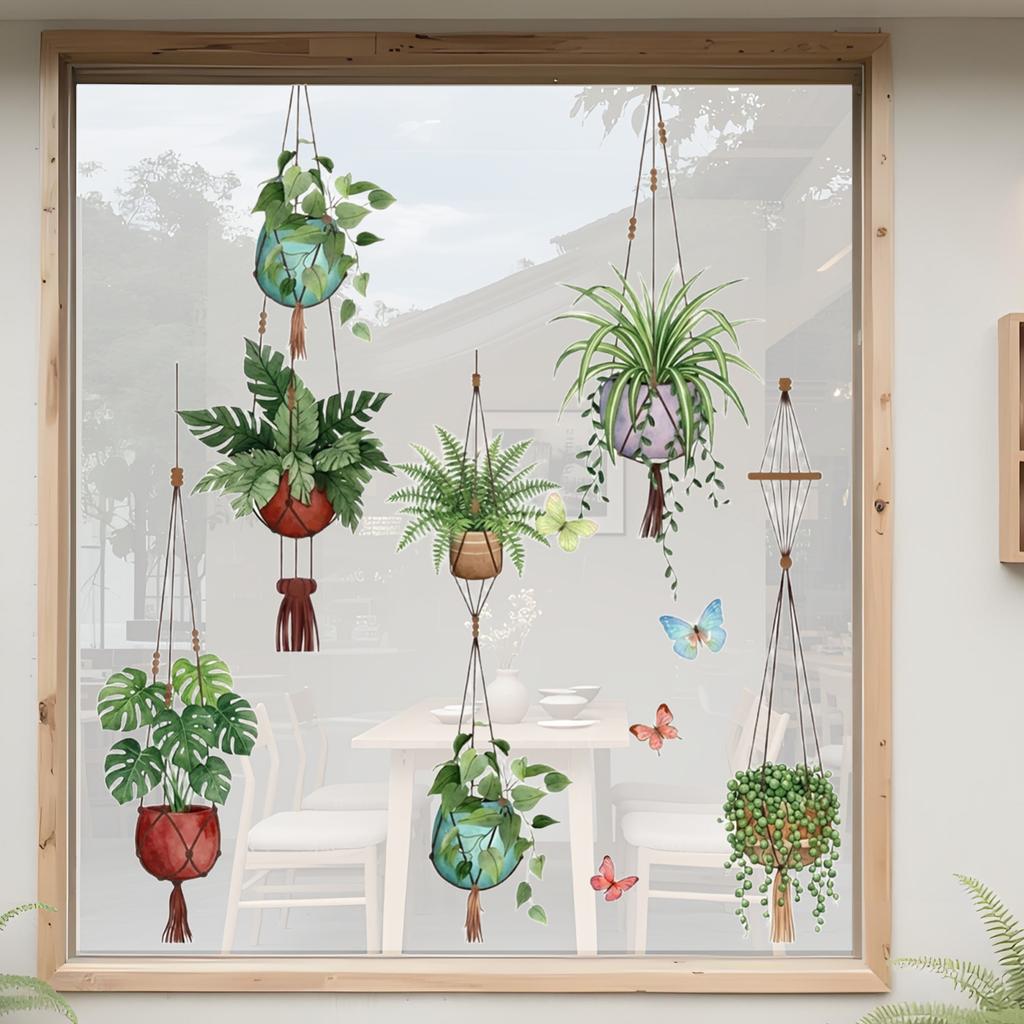 Fresh Green Potted Plants And Butterfly Ornaments For Bedroom, Cabinets, Living Room Background Beautification And Decoration Wall Stickers