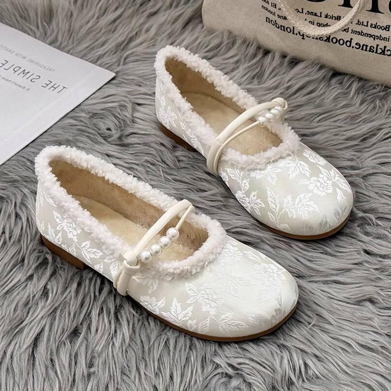 Fashion Women's Low Heel Cotton Shoes Winter New Round Head Shallow Mouth Satin Soft Sole Anti-slip Wear-resistant Low Top Shoes