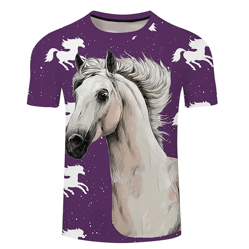 2022 Pánská trička s 3D potiskem koně Horse Crew Neck Krátký rukáv Streetové oblečení Hip-hopový trend Pánské oblečení Letní 6xl Trička Topy