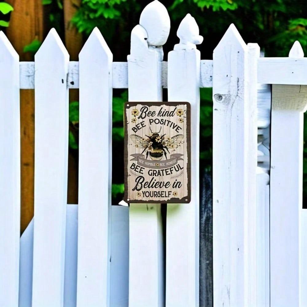 Floral Bee Metal Sign 8x12 Inch Vintage Tin Art For Home Wall Decor