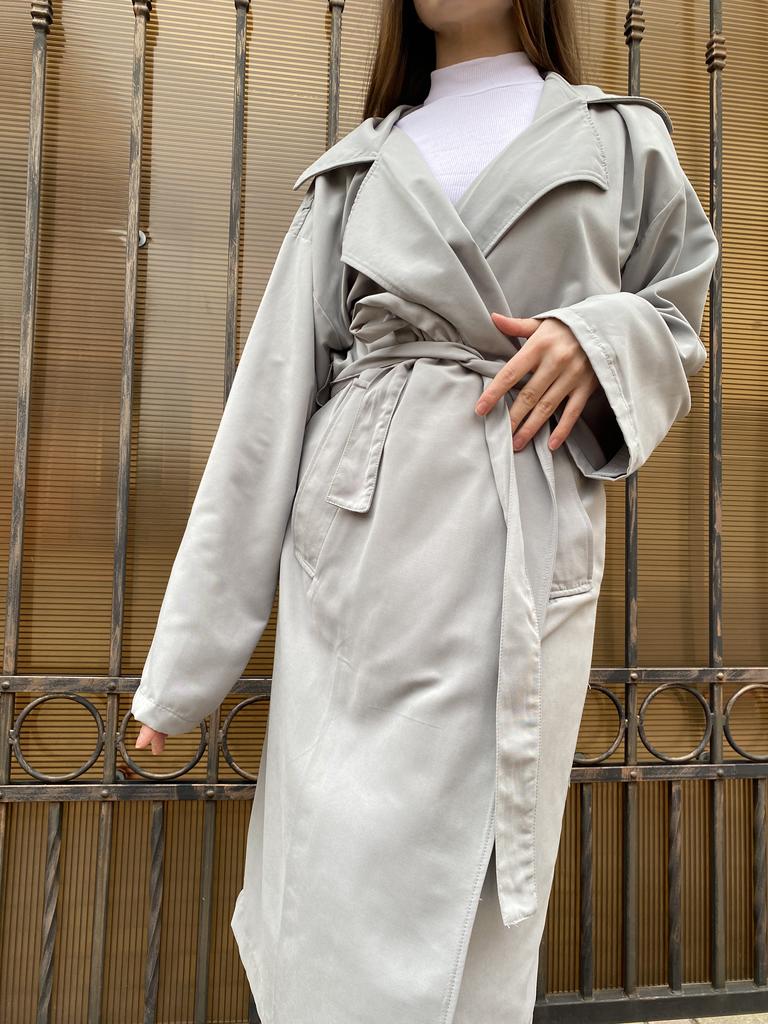 Waisted Trench Coat CLEW 230604 S Gray