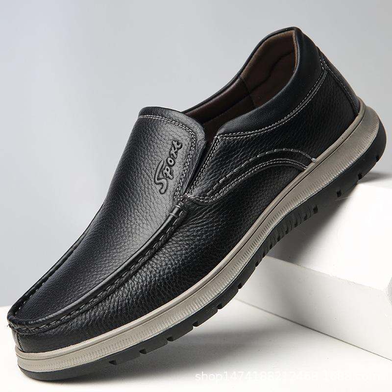 Men's shoes casual leather shoes men's first layer cowhide beanie shoes men's loafers 1351