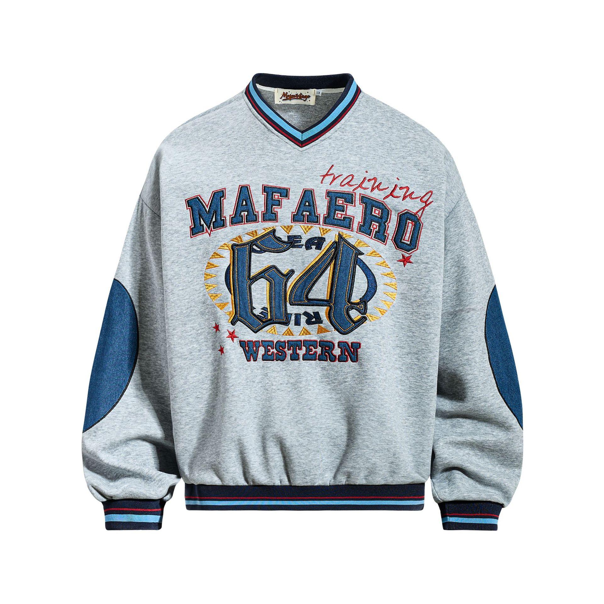 Men s spring American jersey college style V-neck baseball jersey locomotive style sweater ruffian handsome M