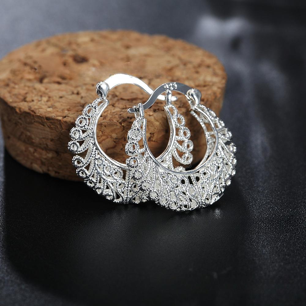 New Silver Plated Hollow Braided Flower Earrings S925 Silver Earrings